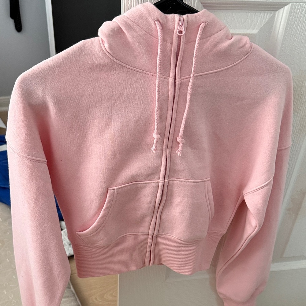 Pink Cropped Hoodie with Drawstrings